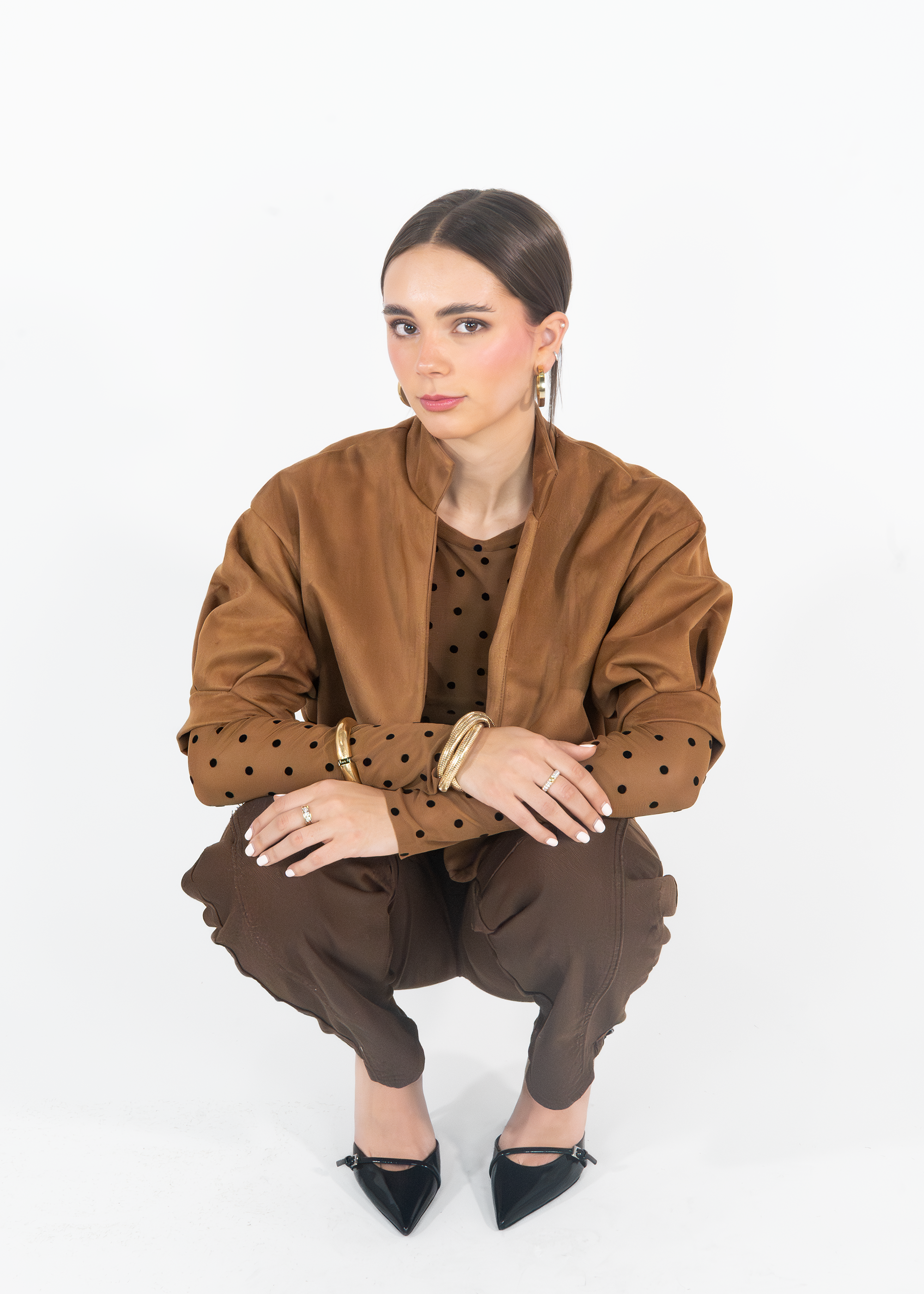 Chaqueta Bomber Suede Café