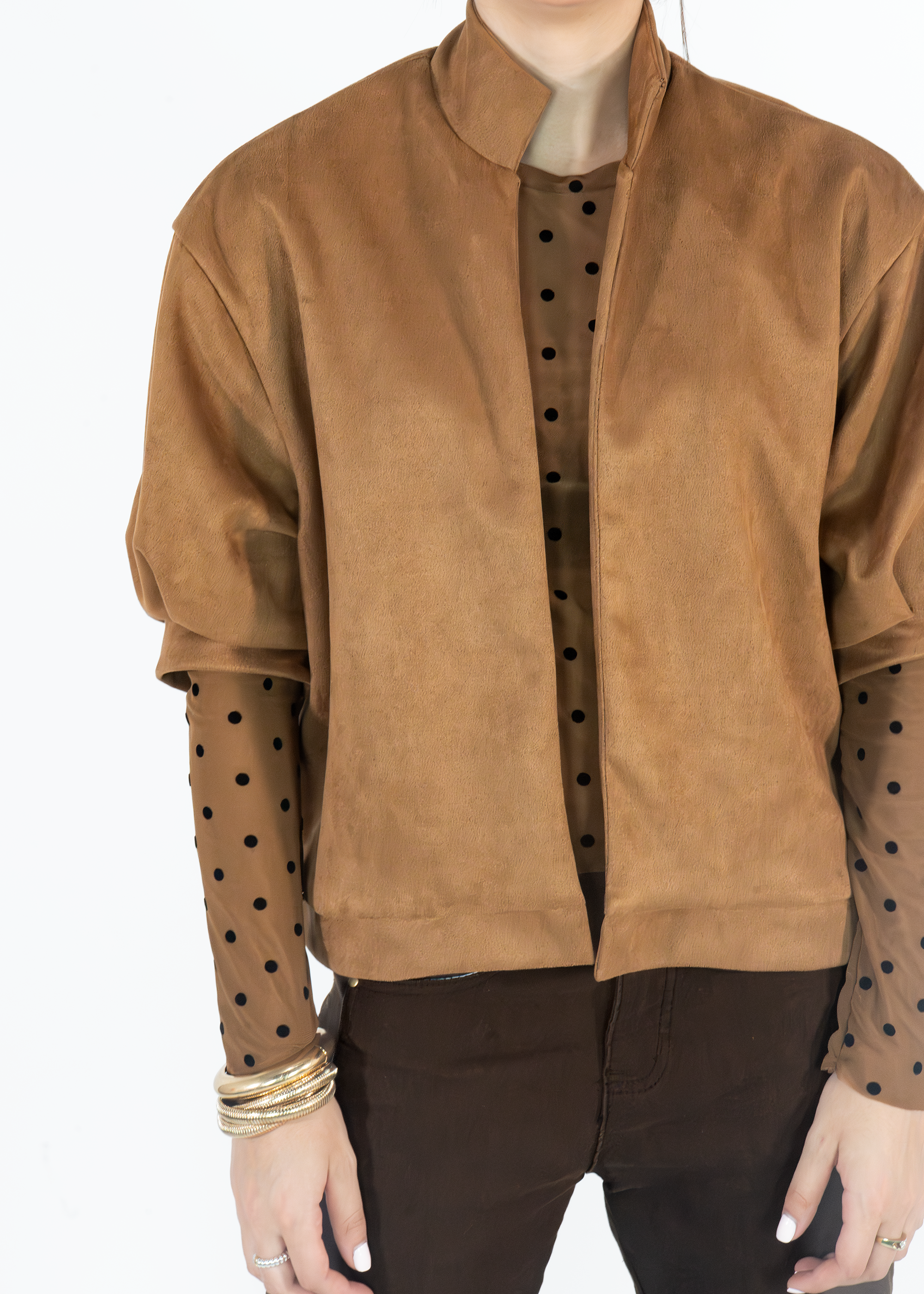 Chaqueta Bomber Suede Café