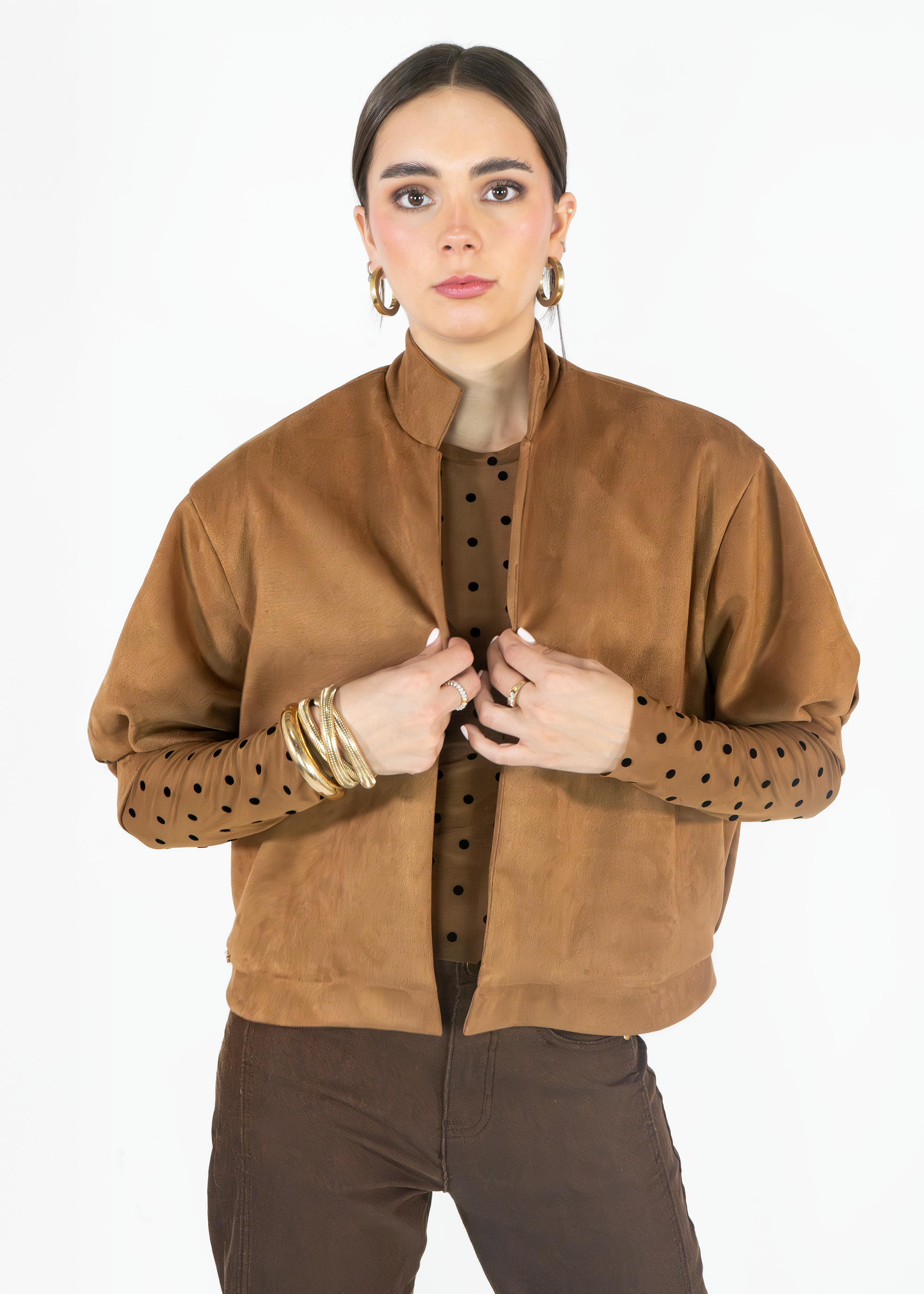 Chaqueta Bomber Suede Café