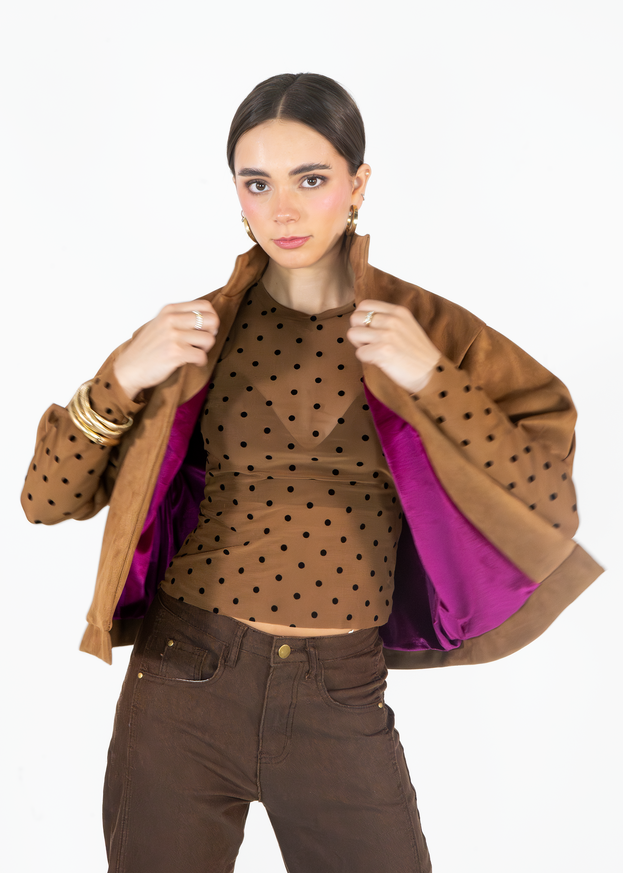 Chaqueta Bomber Suede Café
