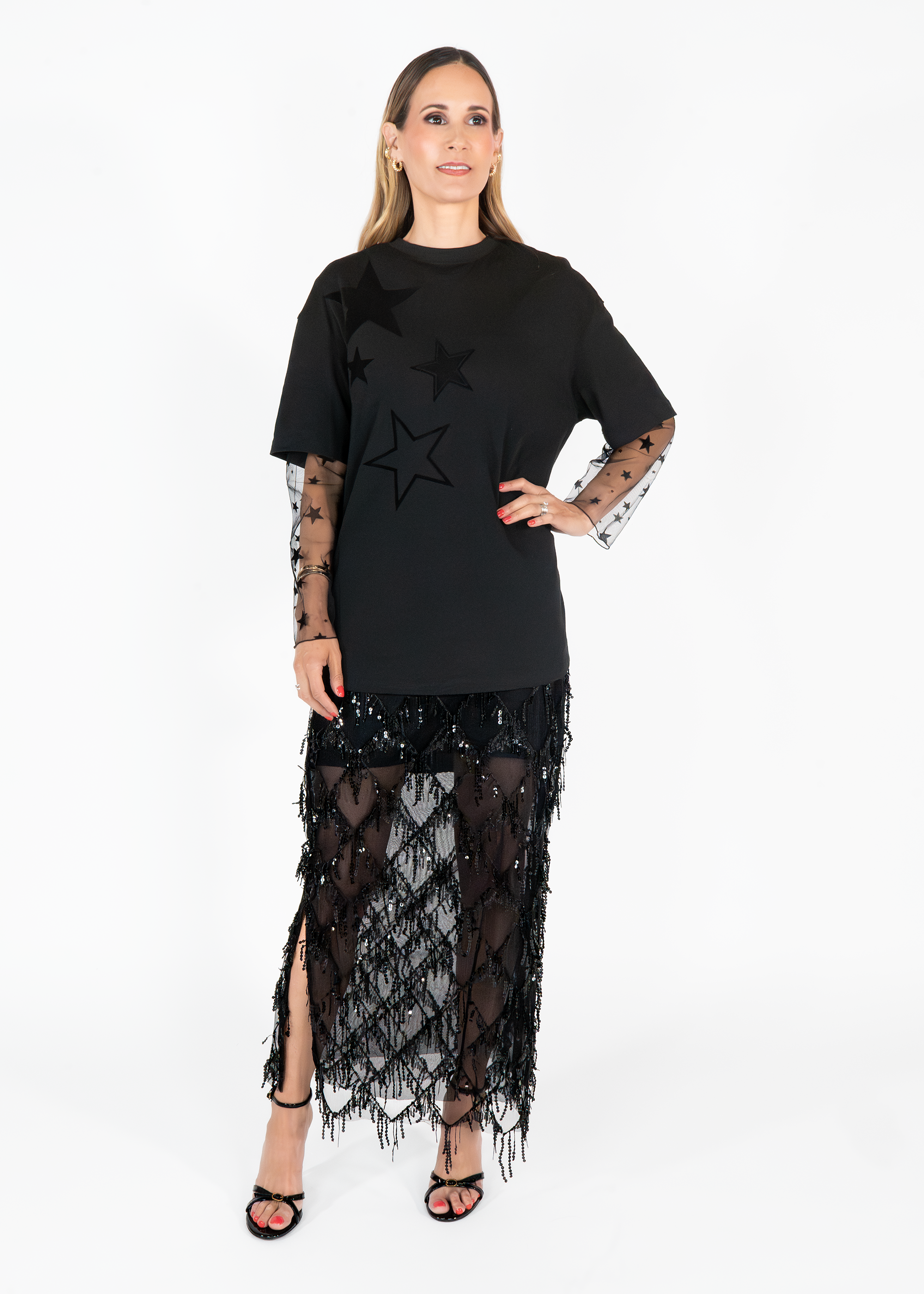 Camiseta con Mesh de Estrellas