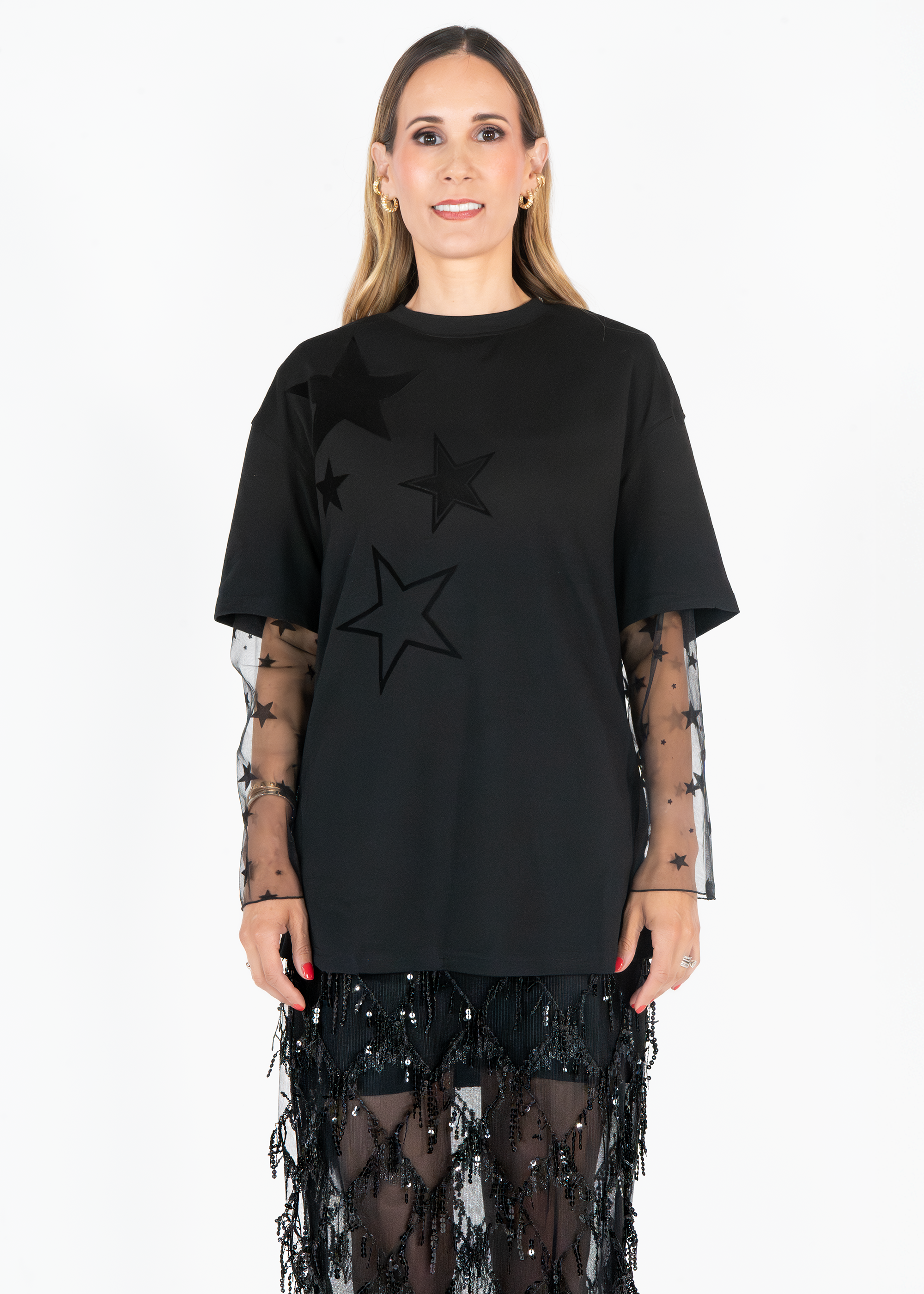Camiseta con Mesh de Estrellas